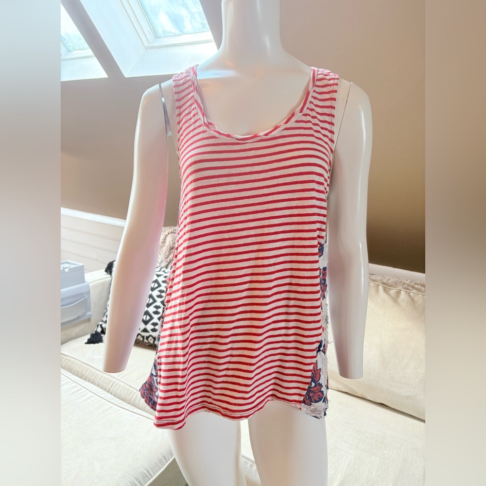 Anthropologie Porridge Striped Floral Tank Top Distressed Size Medium FLAW